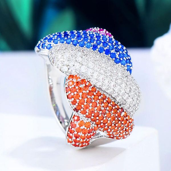 

wedding rings godki luxury twist braided cubic zironia cz statement big ring for women dubai bridal finger 2021, Slivery;golden