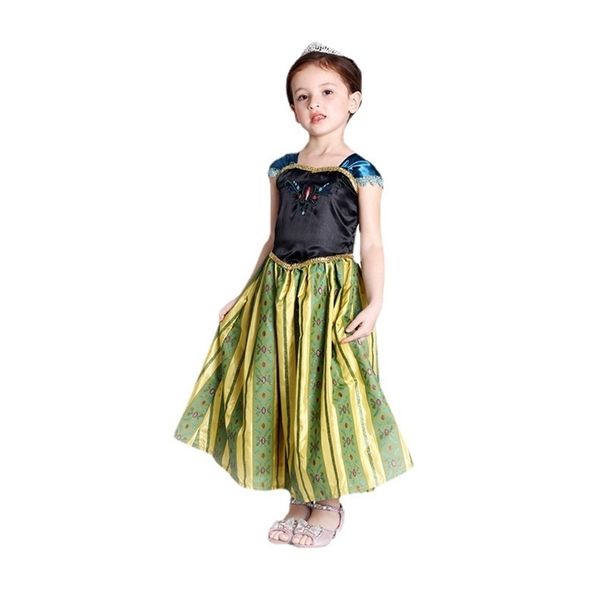 

halloween children's costume snow and ice girl anna slim princess dress, Red;yellow