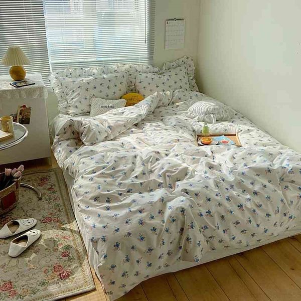 

blue duvet covers set vintage floral print white 100%cotton bedding-comforter cover bed sheet pillowcases twin full