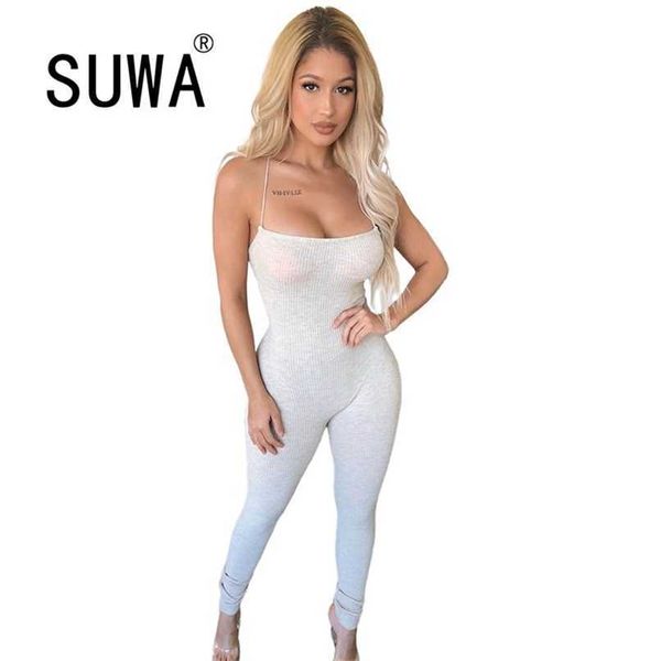 Sommer Party Alle Schwarz Weiß Skinny Jumpsuits Damen Elegante Trendige Kleidung Gestrickte Sexy Strampler Catsuits Großhandel 210525