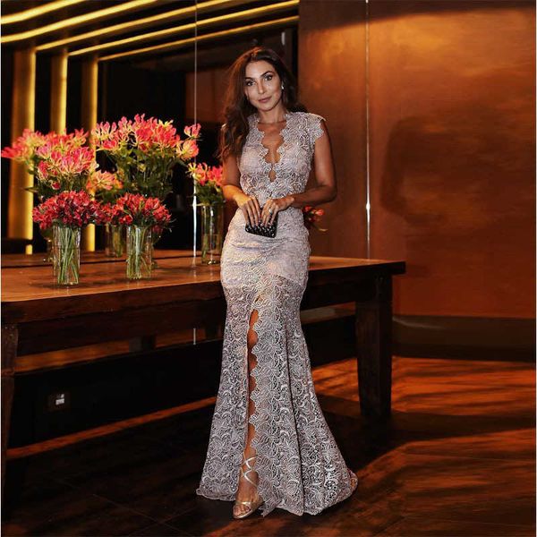 

luxury party evening dress women's slim party evening lace split, Black