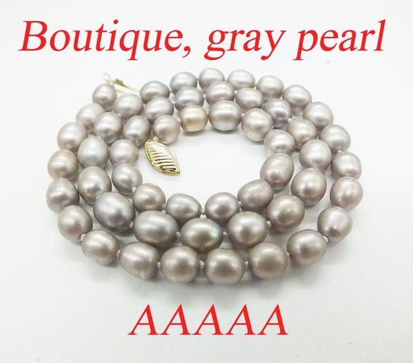 

exquisite, 7-8mm 5a natural grainy gray pearl necklace, for mom, friend gift 18" chokers, Golden;silver
