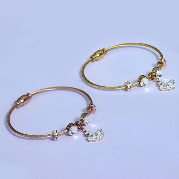 

design jewelry steel wire rope swan gold plated titanium stainless steel bracelet with personalized net red, Golden;silver