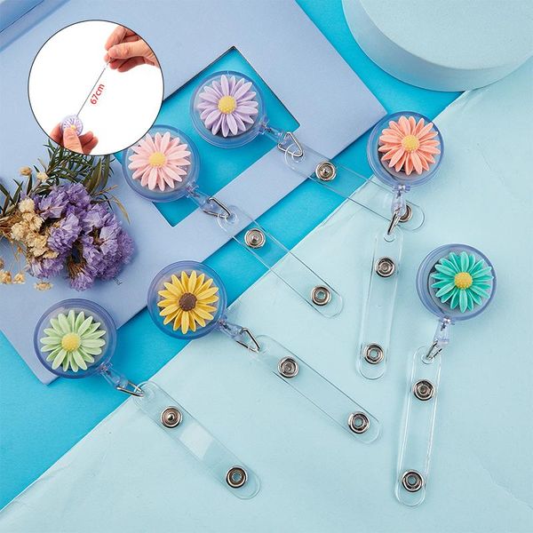 

card holders resin chrysanthemum daisy type easy pull buckle badge clip exhibition id lanyard name tag holder, Brown;gray