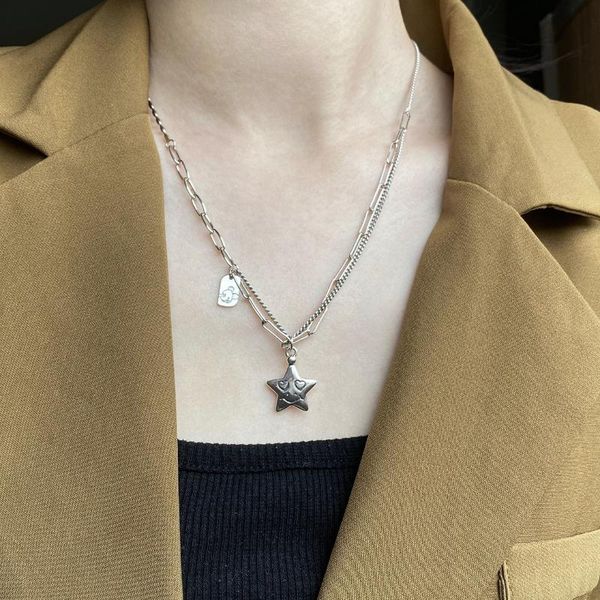 

chains s925 sterling silver star necklace baroque pentagram ins cool fashion personality minority retro female