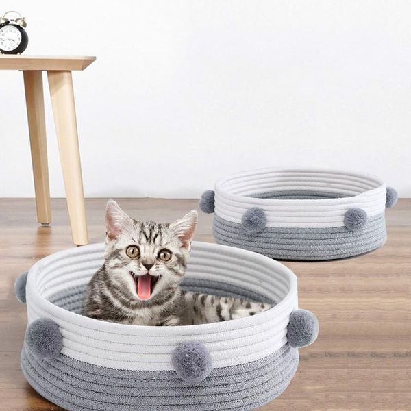 

kennels & pens pet cat bed kennel knitted cotton anti-scratch breathable sleeping house portable washable summer round puppy basket mat nord