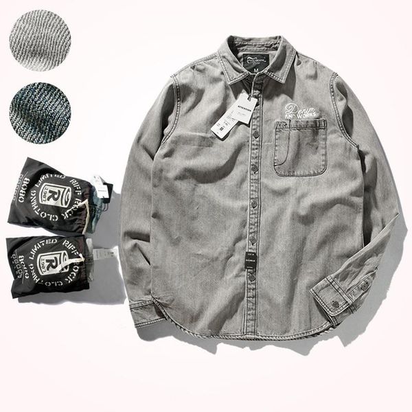 

men's casual shirts american retro thick denim tooling shirt thin coat fashion pure cotton washed old heavyweight long sleeve blouses, White;black