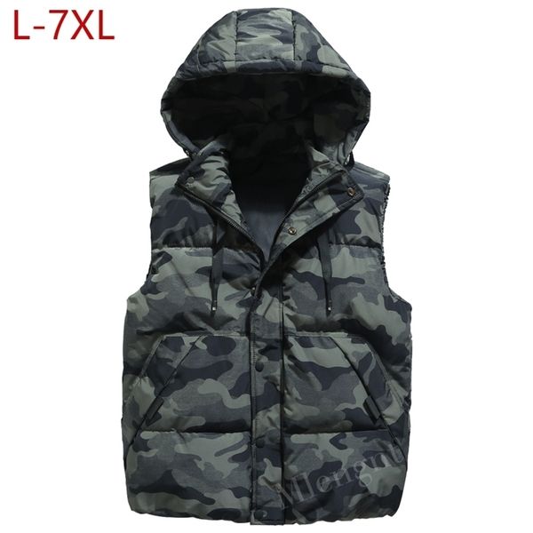 

spring winter men plus large size 6xl 7xl vest hat detachable camouflage sleeveless jackets warm parka for men waistcoat 211111, Black;white
