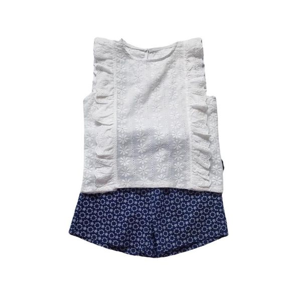 

2pcs clothes set, white solid color round collar sleeveless and elastic waist shorts clothing sets