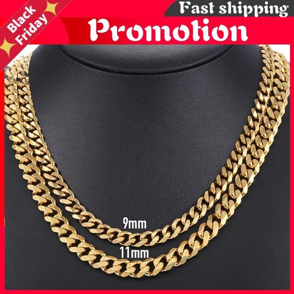 

chains 9/11mm stainless steel cuban chain necklace for men women gold black silver color curb link jewelry length dknm08