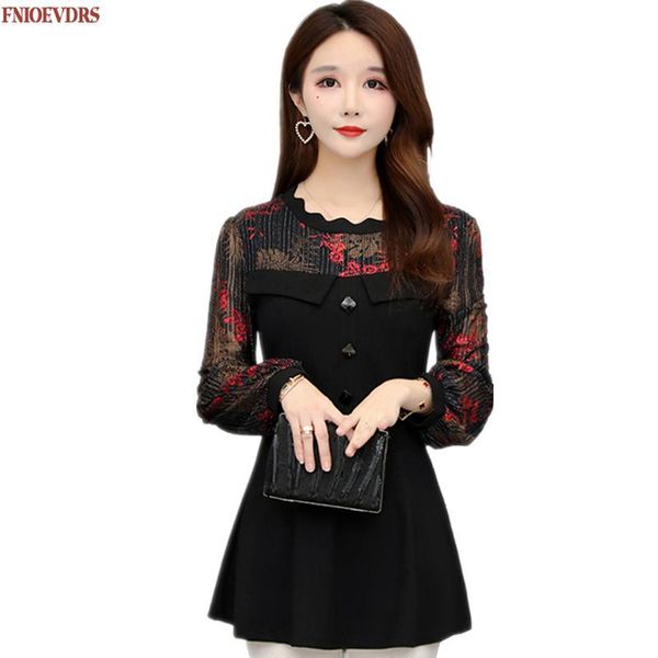 

floral women vintage blouses 2021 fashion autumn basic short sleeve patchwork long shirt female casual plus size clothes women's & shi, White