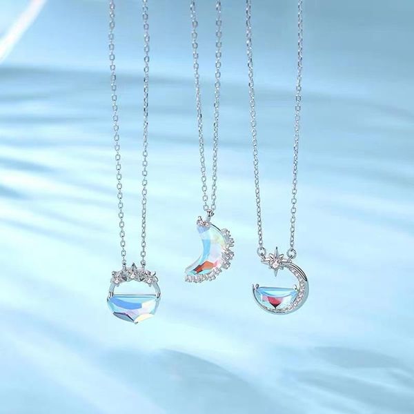 

chokers fashion glowing moon chain necklace for women moonstone charm pendant choker collares statement wedding jewelry, Golden;silver
