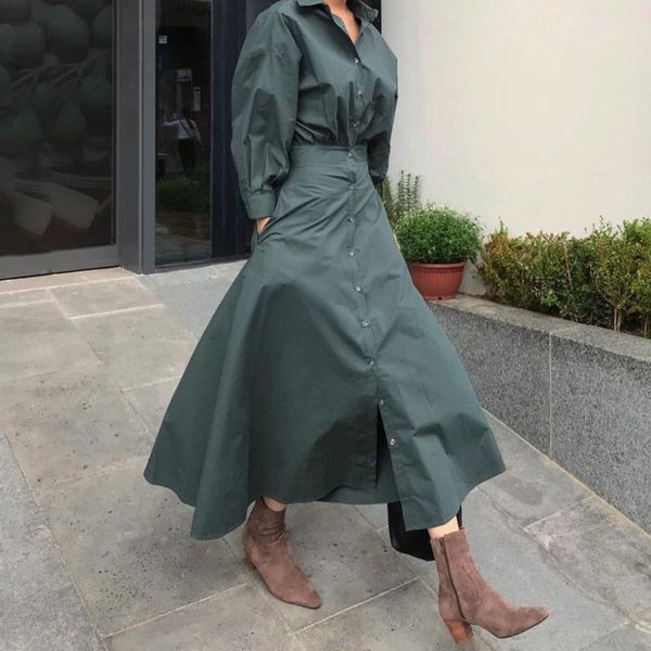 

casual dresses wiccon 2021 spring fashion women vintage loose high waist slim was thin elegant single-breasted shirt dress, Black;gray