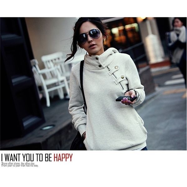 

spring arrival womens hoodies long fashion chic slanting zipper decorated moleton feminino inverno 210527, Black