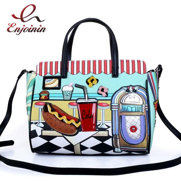 

evening bags cartoon embroidery women handbags fashion style female shoulder girl pattern messenger leather casual tote boston bag
