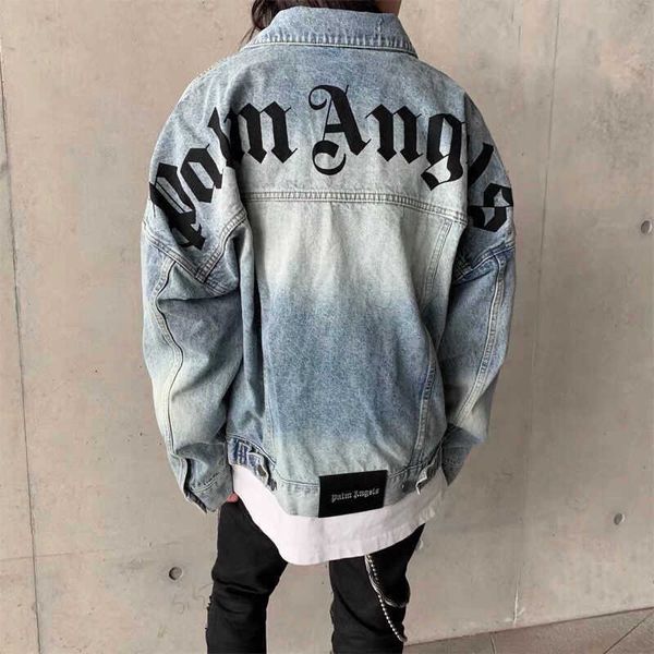 

brand 2021 fashion pa/lm autumn winter denim jacket men's and women's shoulder loose correct version in67, Black;brown