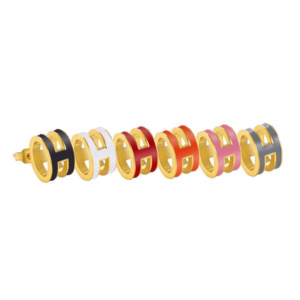 

buy only color preserving titanium steel jewelry drop glue letter mini earrings beautiful female enamel jewel, Golden;silver