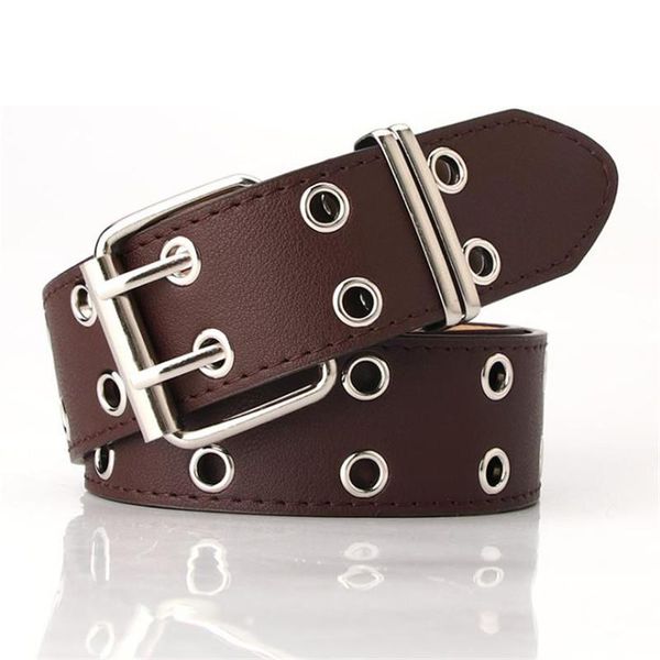 

belts est vintage women punk belt black double eyelet grommet pu leather buckle female ladies waist jeans, Black;brown