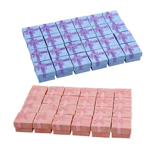 

jewelry pouches, bags 48 pcs ring earring display gift box bowknot square case pink & purple, Pink;blue