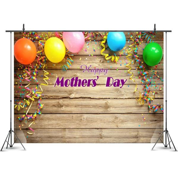 

party decoration happy mother's day colorful balloons ribbon wooden board backdrop love my mom decor background po booth studio props