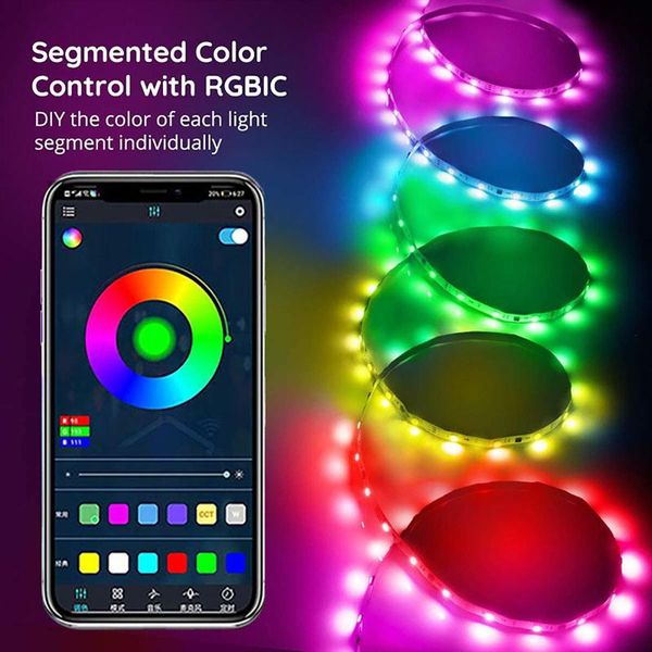 

strips 5m bluetooth-compatible app control smart led strip segmented diy rgb color changing waterproof kitchen dorm garden party decor