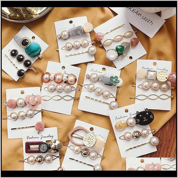 

& jewelry drop delivery 2021 ins 3pcs/set girls fashion pearl designer clips kids barrettes hair accessories for women bb clip aw70v, Golden;silver