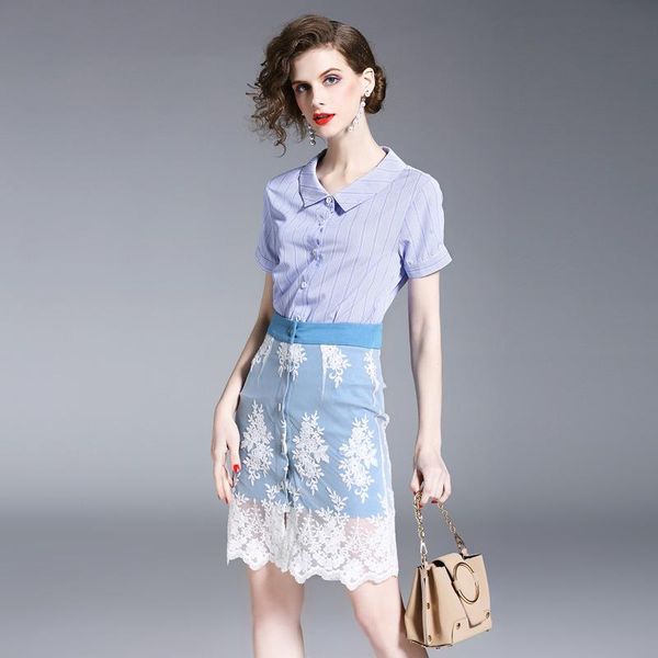 

skirts 2021 women's summer 2 pieces of shirt and lace skirt, Black