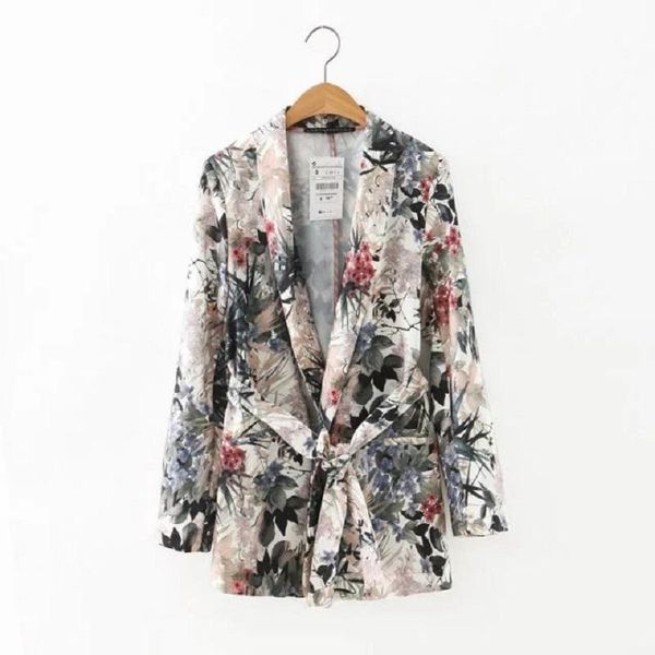 

women's two piece pants spring autumn vintage ink wash print set women 2pc loose long sleeve with sashes jacket coat outfits female, White