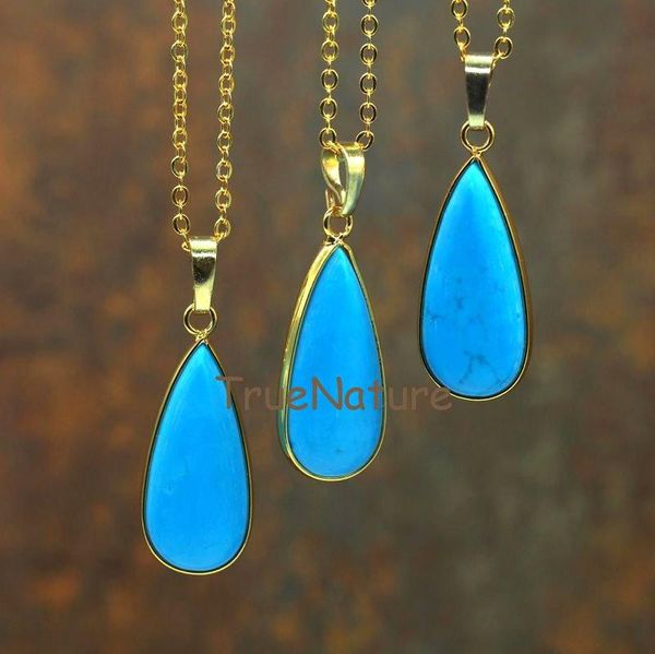

pendant necklaces wholesale gold finish chains copper jewelry turquoises water drop charm necklace for women in 16-32 inch nm5774, Silver