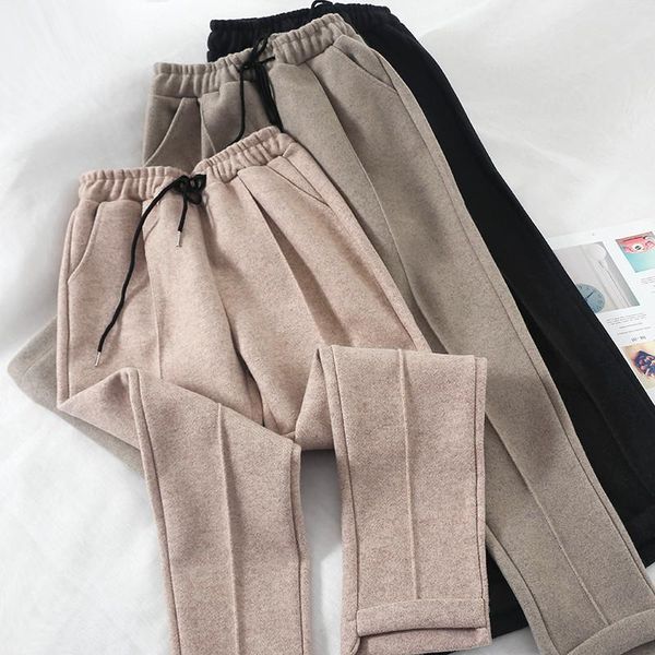 

women's pants & capris 2021 fashion autumn winter loose harem woolen casual trousers, Black;white