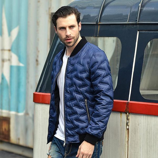 

men's down & parkas mens winter duck jacket black men casual baseball collar coats rib cuffs embossing outerwear plaid dandy jackets pl