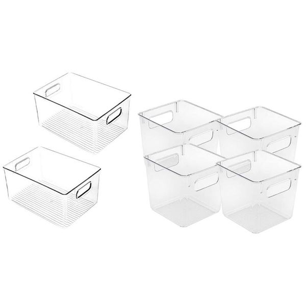 

pcs plastic storage bins clear pantry organizer box bin containers, 2 29 x 20 15cm & 4 15 14cm bottles jars