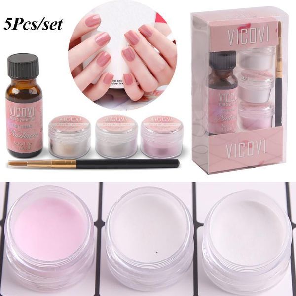 

5pcs/set painless nail extensions kit quick building crystal liquid powder long lasting art manicure tools1, Silver;gold