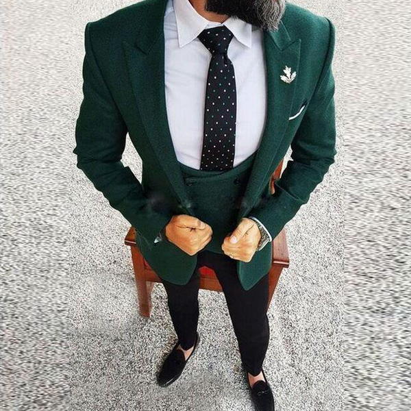 

hunter green one button wedding groom tuxedos peak lapel groomsmen men suits prom blazer, Black