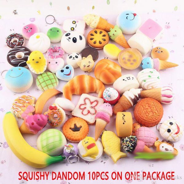 

xmy 10pcs/lot squishies toy slow rising squishy rainbow sweetmeats ice cream cake bread strawberry bread charm phone straps soft fruit toys