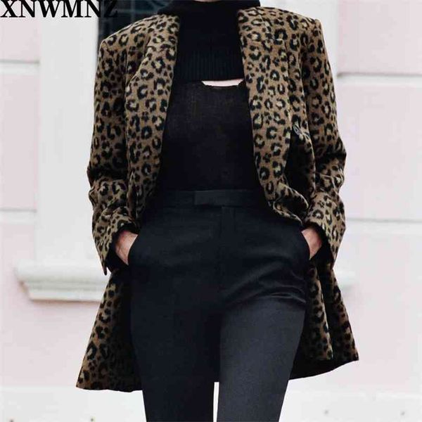

women fashion animal print coat lapel collar long sleeve vintage female back vent double-breasted button suit jacket 210520, Black;brown