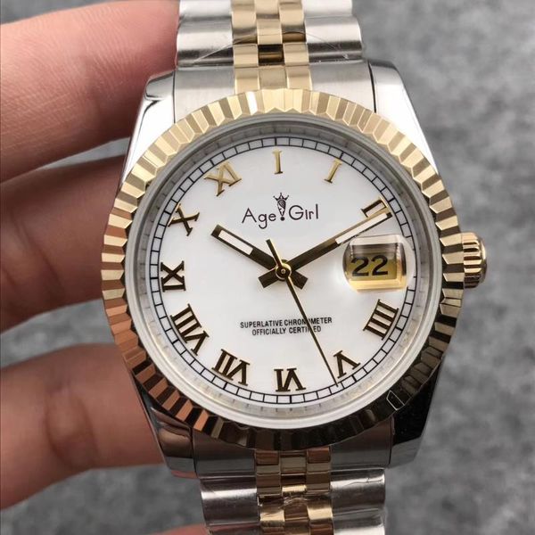 

wristwatches stainless steel sapphire watch automatic mechanical women lady silver yellow gold black rome dial 31mm, Slivery;brown