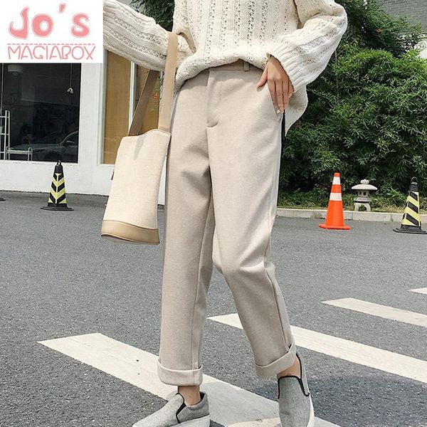 

women's pants & capris spring korean women solid casual female zipper trousers vintage mujer high waist loose straight pantalones, Black;white