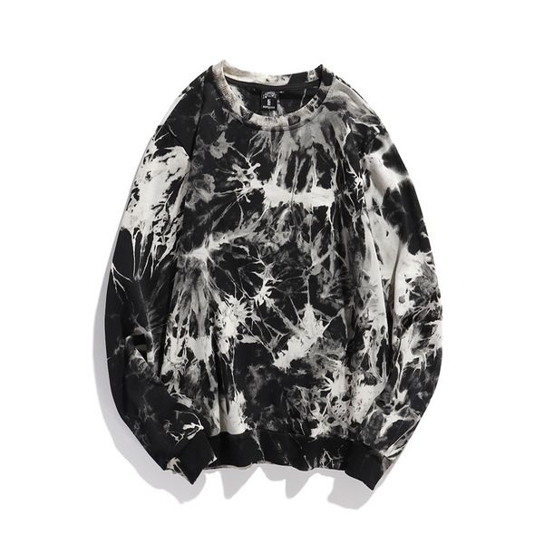 

hoodies2020 new tie dye color pullover terry thin round collar sweater for women, Black