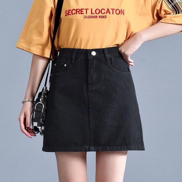 

skirts women's 2021 high-waisted denim skirt summer half-body a- line female jeans, Black