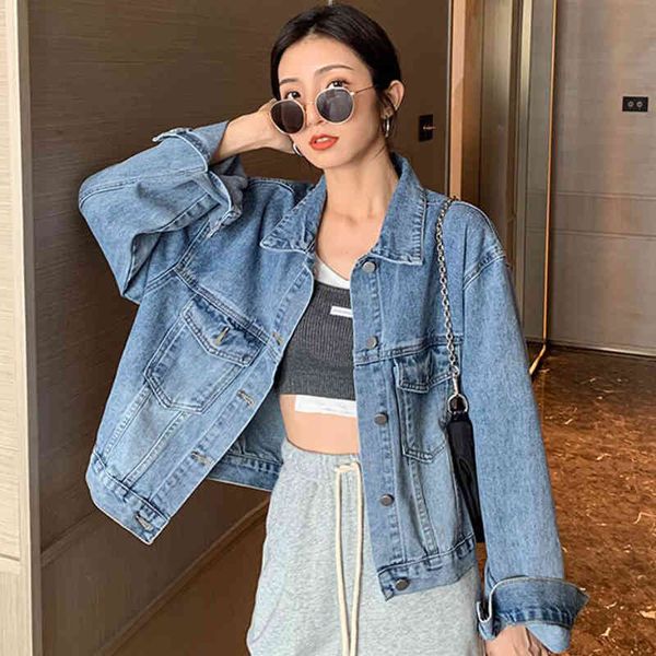 

women's jackets jeans jacket short autumn female fashion turn-down collar long sleeve bf harajuku jean vintage lady's loose korean, Black;brown