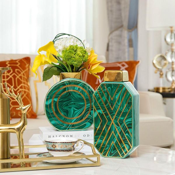 

vases green agate texture ceramic vase living room decoration simplicity flower arrangement gilded porcelain modern home decor