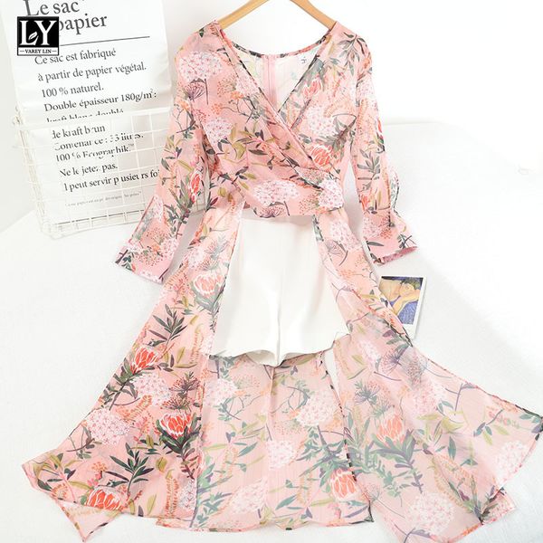 

dresses summer women long sleeve v neck asymmetrical chiffon shirt white shorts ladies sets casual two piece set, Black;gray