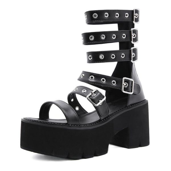 

dress shoes 2021fashion solid platform women sandals summer open toe rome style high heels fashion buckle gladiator woman, Black