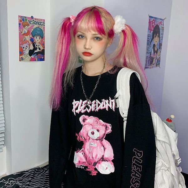 

women's hoodies & sweatshirts korea ulzzang casual autumn plus size cartoon long sleeve hip hopvintgae loose ins harajuku punk big wome, Black