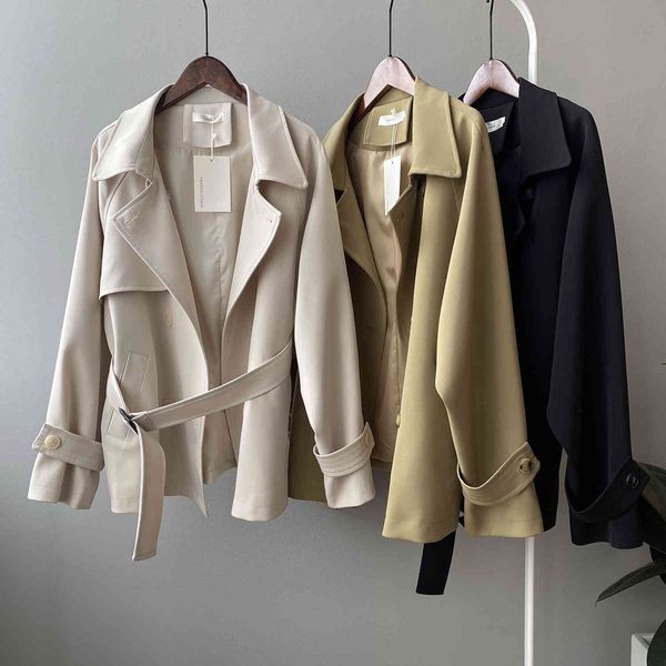 

women's trench coats female trench coat with a turtleneck belt facing autumn, hvqt, Tan;black
