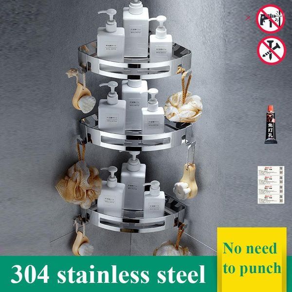 

bathroom shelves stainless steel shelf kitchen storage toilet multifunctional punch holder corner1