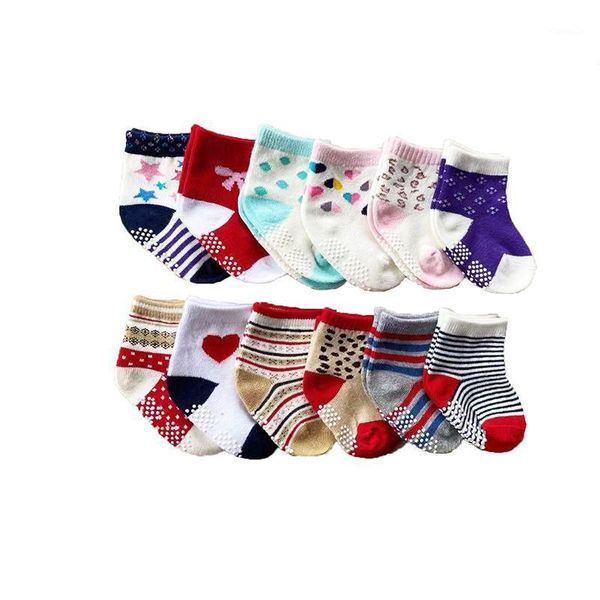 

0-1y baby socks born boy non-slip floor cotton for four season anti-skid 3pairs / lot 6pairs/pack, Pink;yellow