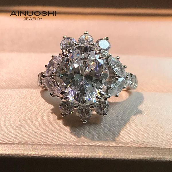 

cluster rings sterling silver 9x11mm oval cut sona simulated diamond engagement rings for women anniversary wedding unique cluster, Golden;silver