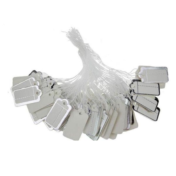 

50/100/200pcs diy price label rectangular tie string jewelry clothes display merchandise tags card silver/gold/white party favor